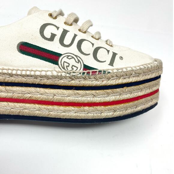 Gucci Lilibeth GG Web Logo Canvas Lace Up Espadrille Platform Sneaker Cream EU40 - Picture 7 of 14
